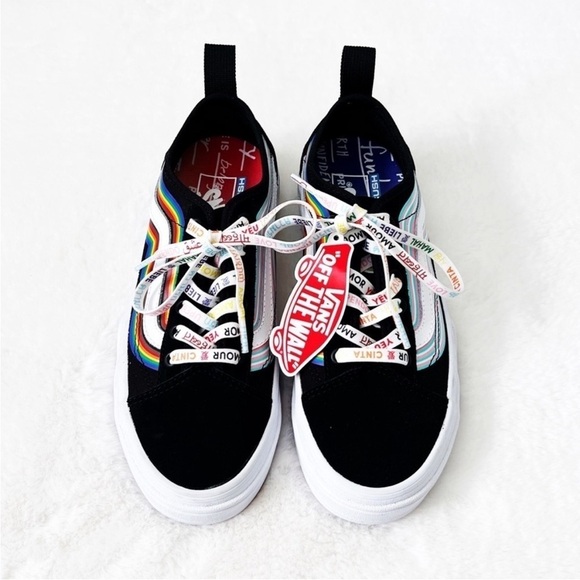 NIB Vans Old Skool Sentry Pride Black & White Rainbow Platform Sneakers - Picture 5 of 11